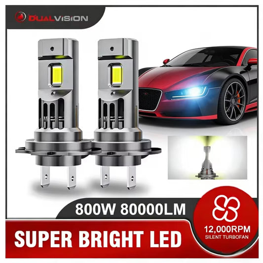 800W Turbo H7 H11 LED Headlight Bulbs CANBUS Lights 80000LM H4 9012 9005 HB3 9006 Mini Lamp 3580 CSP Wireless Car LED with Fan