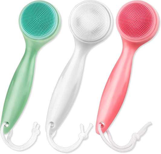 3 Pack Silicone Manual Facial Cleansing Brush Makeup Skincare Removal Applicator Skin Friendly Face Scrubber Exfoliator Soft Bristles Waterproof for Blackheads Whiteheads Massaging